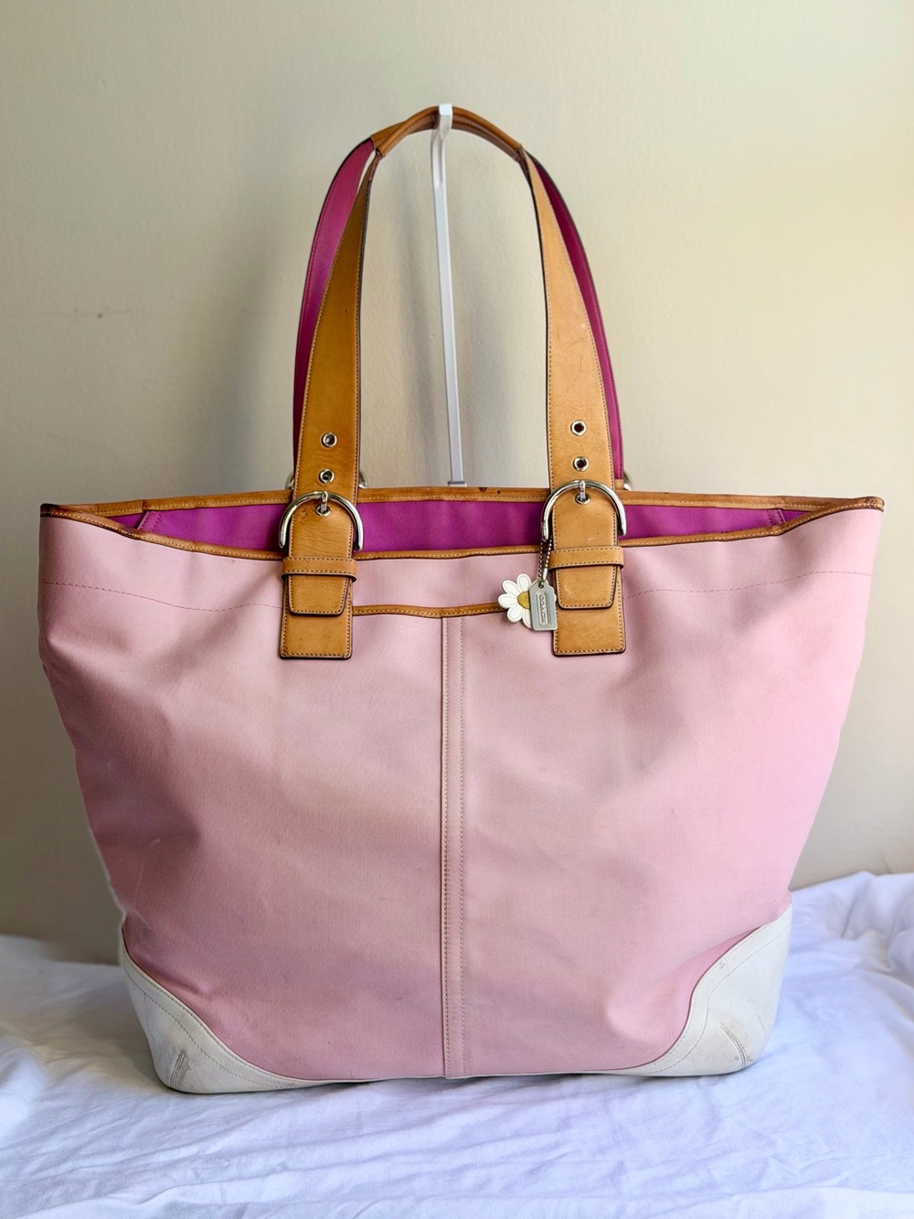 Vintage Y2K Coach Soho Pink Canvas & Leather Large Tote Bag